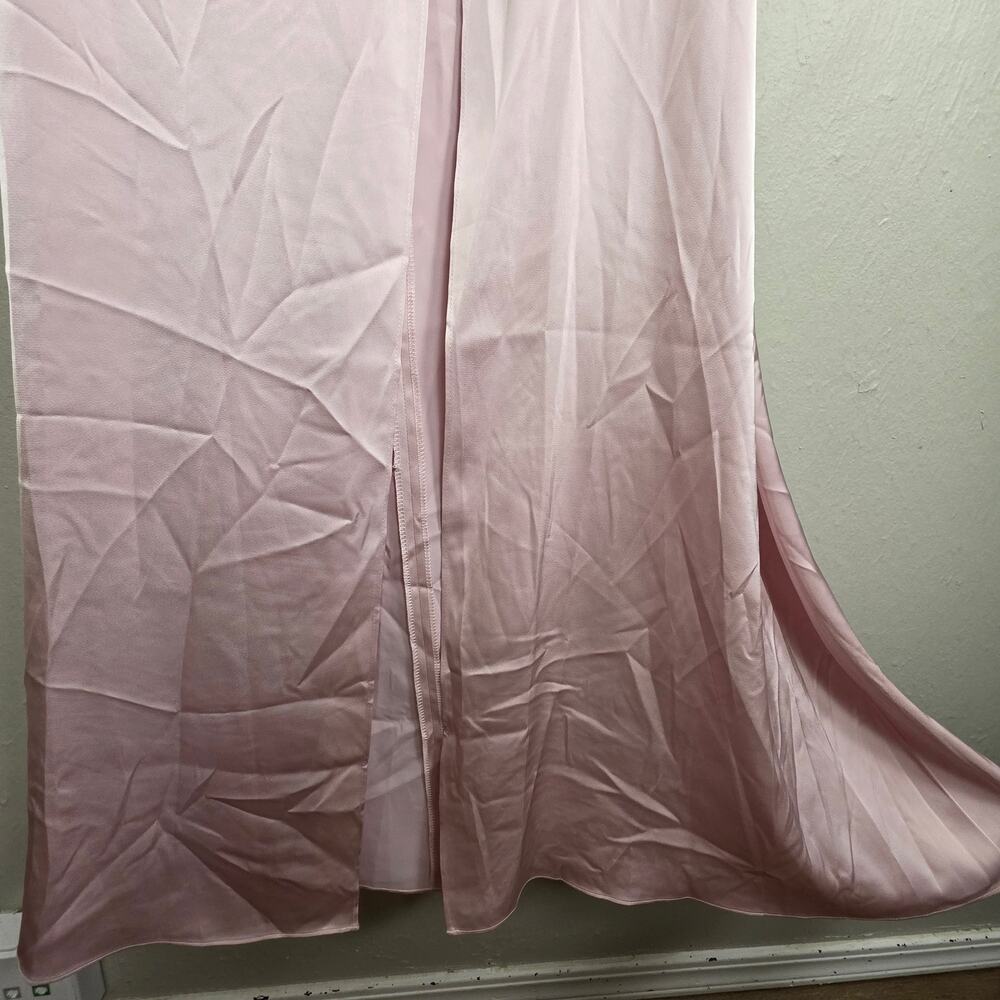 NWT After Six Bow One Shoulder Fluid Satin Maxi Dress Full Skirt Ballet Pink XS - Picture 9 of 14